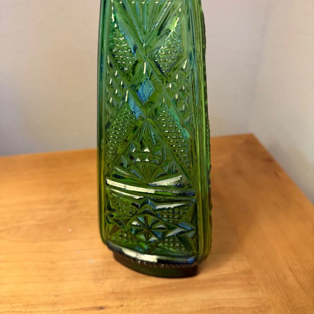 Vintage Empoli Italian Emerald Green Art Glass Bottle Vase 12